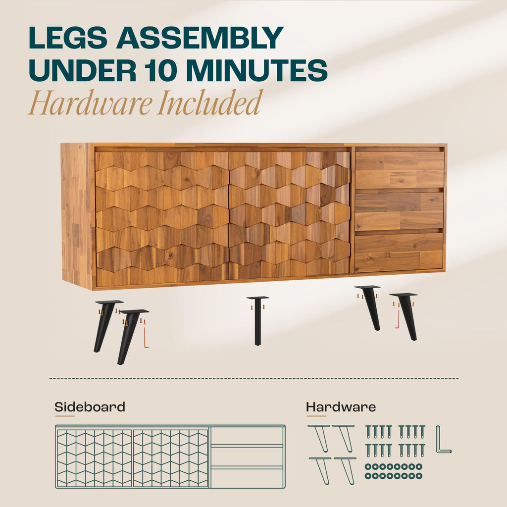 Teak Brown 2 Doors 3 Drawers Sideboard S749404