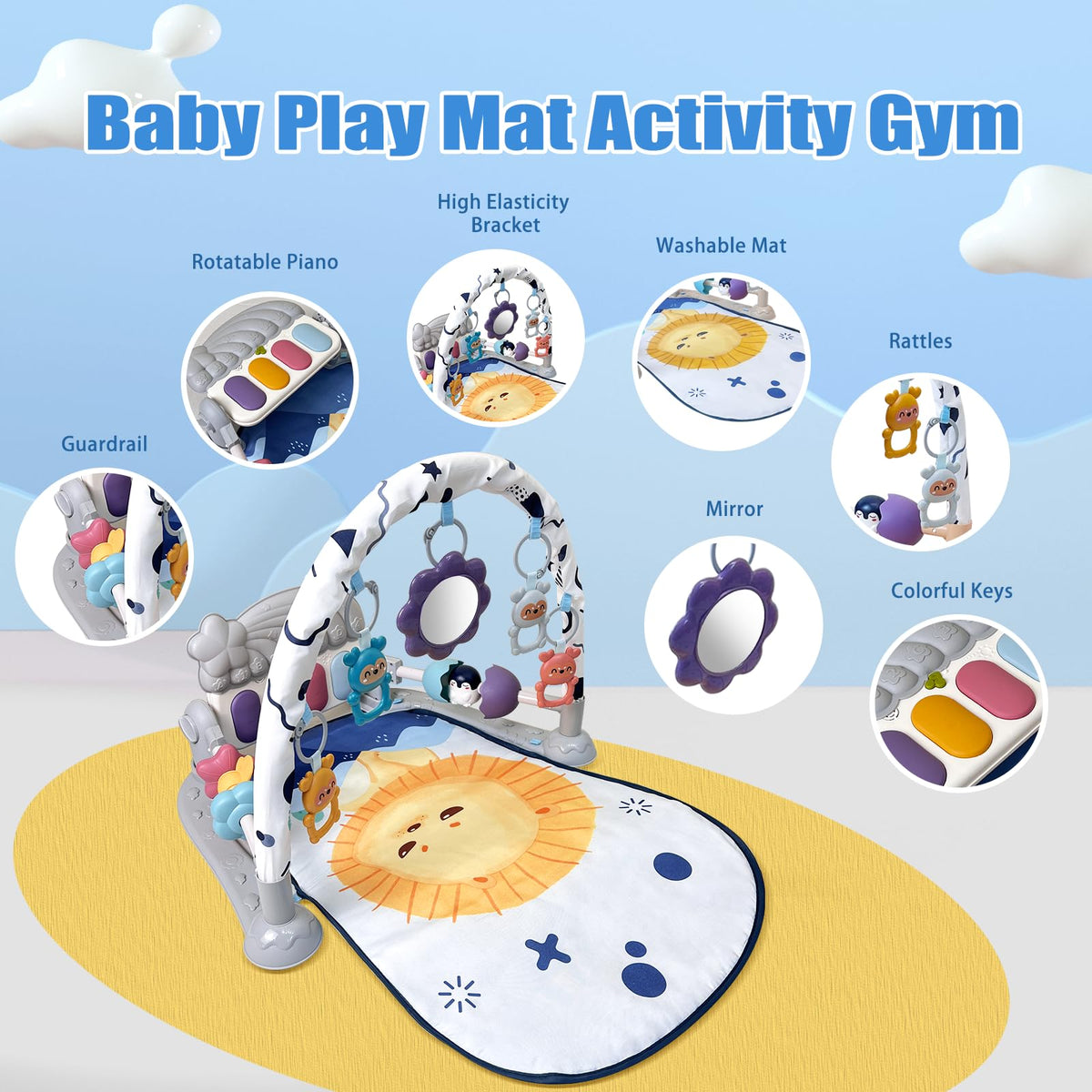 Baby Play Gym Mat and Activity Center with Music and Light H948938