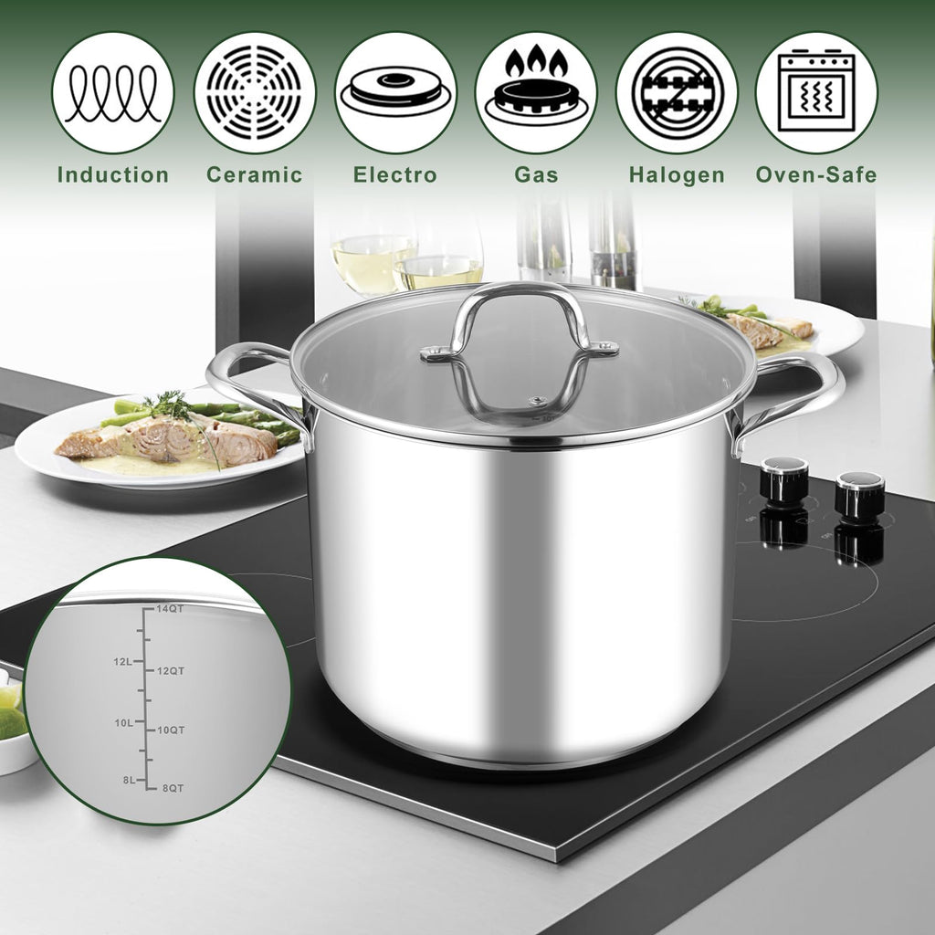 14Qt Stainless Steel Stock Pot with Lid L6034
