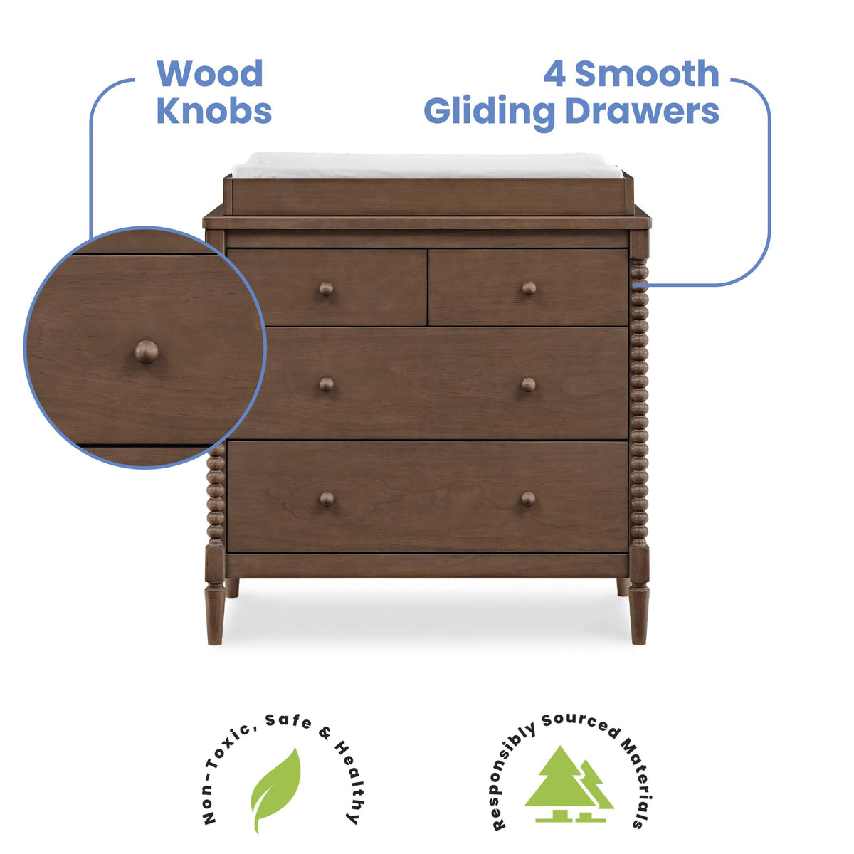 4 Drawer Dresser with Changing Top H3575
