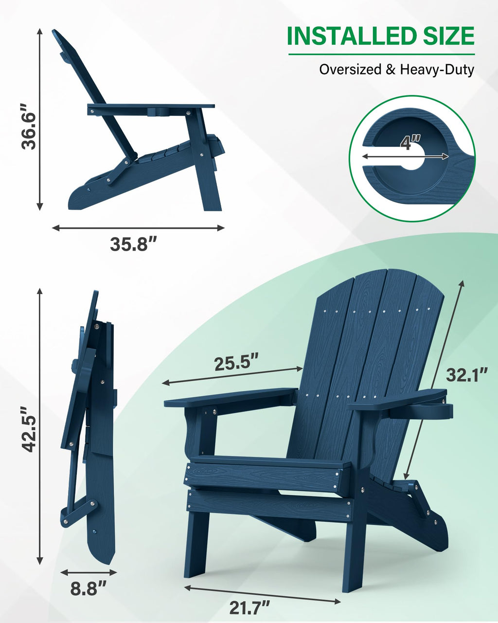 Oversized Plastic Adirondack Chair Set of 2 Navy Blue F995