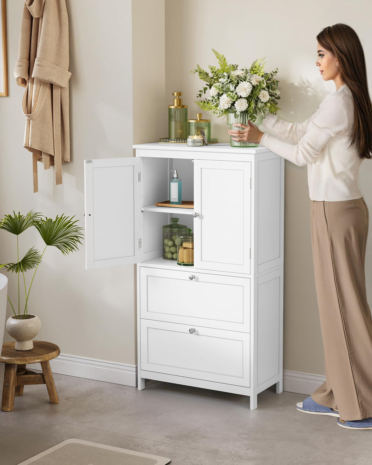 Cloud White Bathroom Floor Cabinet with 2 Doors, 2 Drawers F454