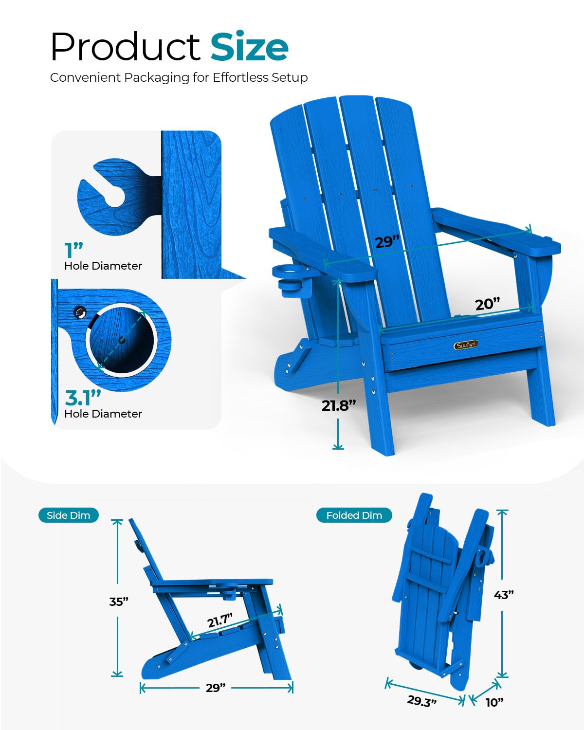 Folding Adirondack Chair with 2 Cup Holders X431499