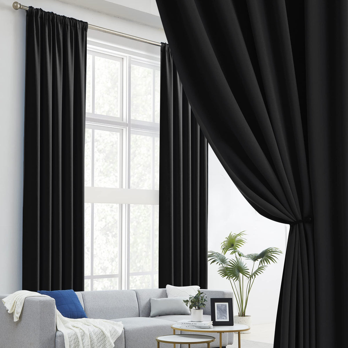Black 102 Inches Long 2 Panels Blackout Curtains H126518