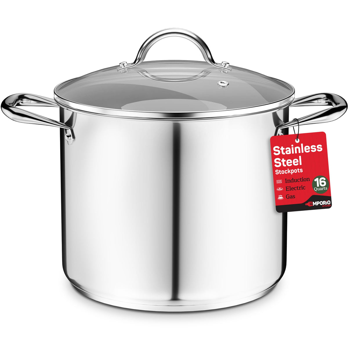 16 Quart Stainless Steel Stockpot with Tempered Glass Lid O56036