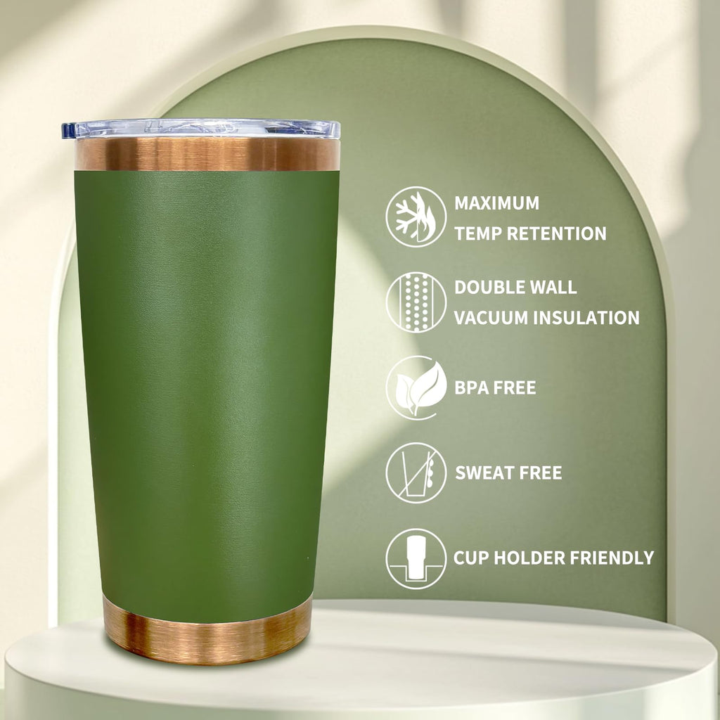 20 oz Stainless Steel Tumblers with Lids and Straws Army Green D785