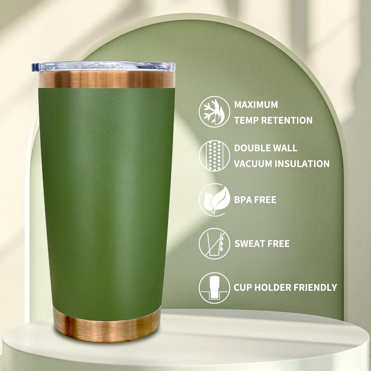 20 oz Stainless Steel Tumblers with Lids and Straws Army Green D785