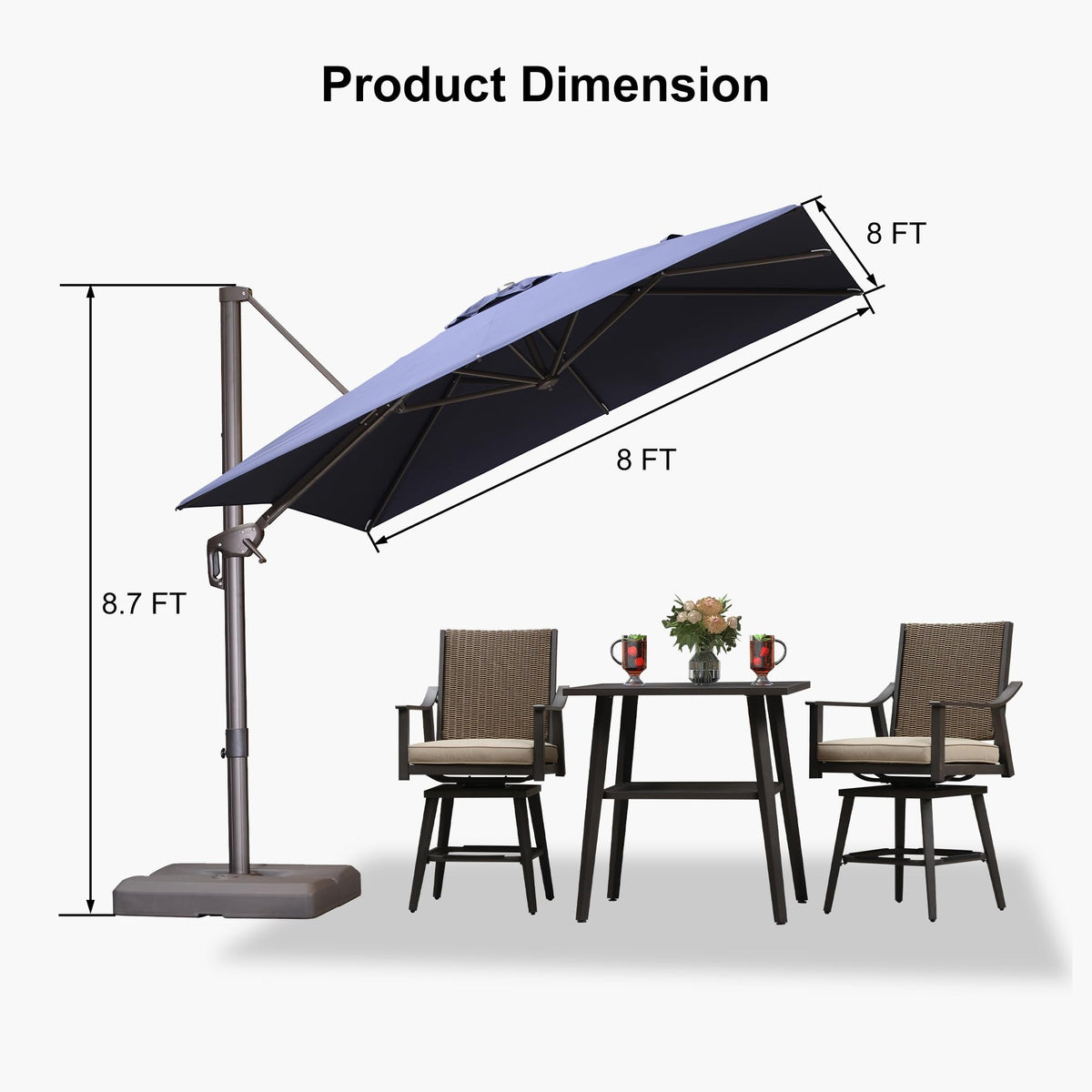 Navy Blue 8' X 8' Cantilever Umbrella with Base Y93773