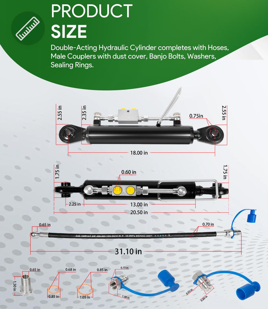 Hydraulic Top Link Cat. 1-1 with Locking Block and 2 Hose V487