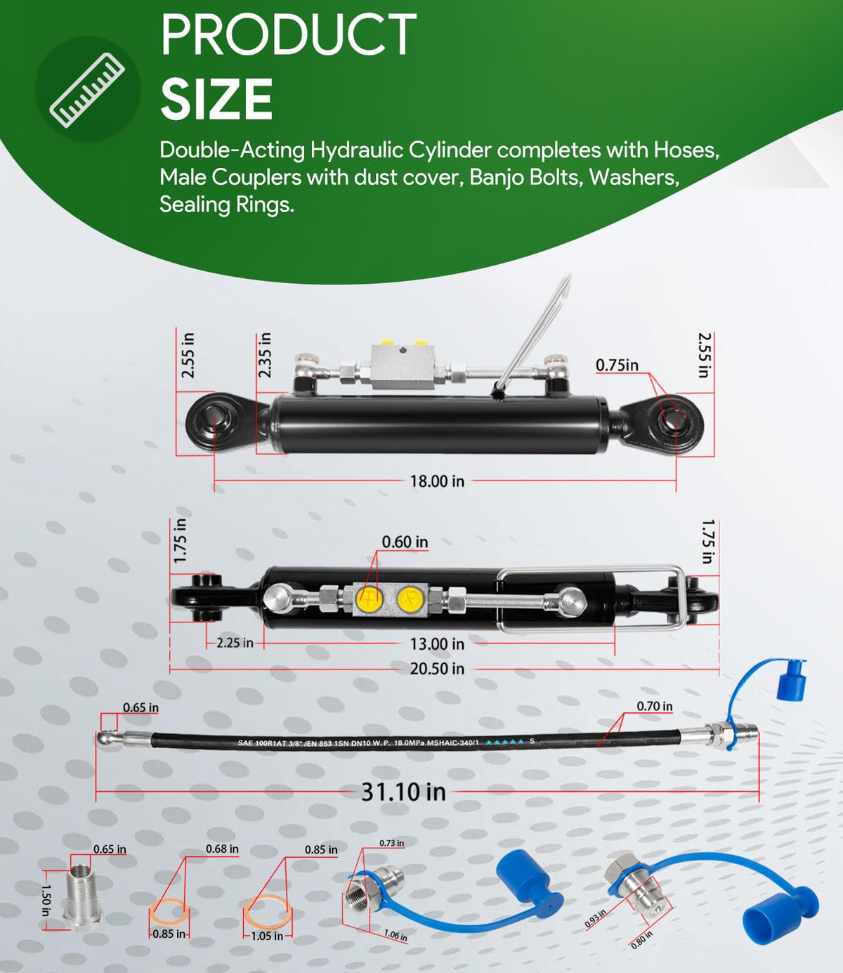 Hydraulic Top Link Cat. 1-1 with Locking Block and 2 Hose V487