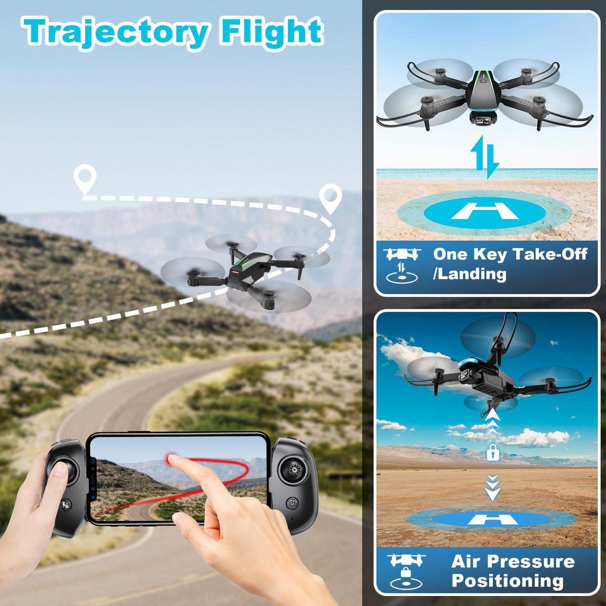 1080P HD Foldable Drone with Camera, 2 Batteries, Carrying Case T899