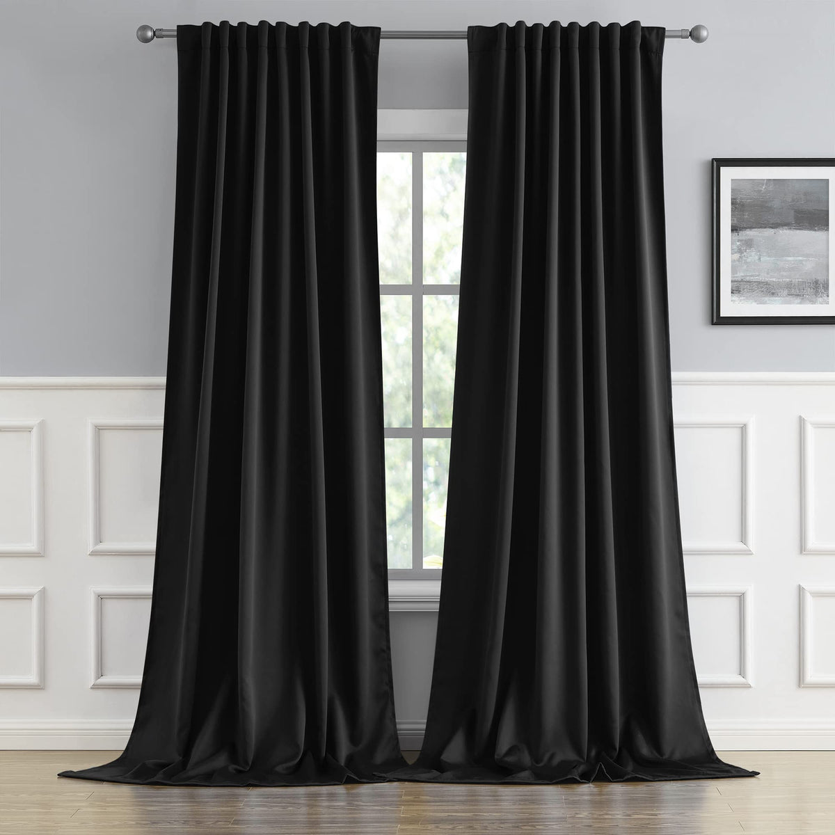 Black 102 Inches Long 2 Panels Blackout Curtains H126518