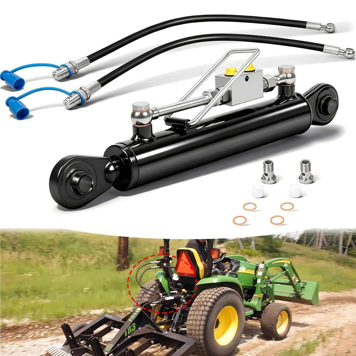 Hydraulic Top Link Cat. 1-1 with Locking Block and 2 Hose V487