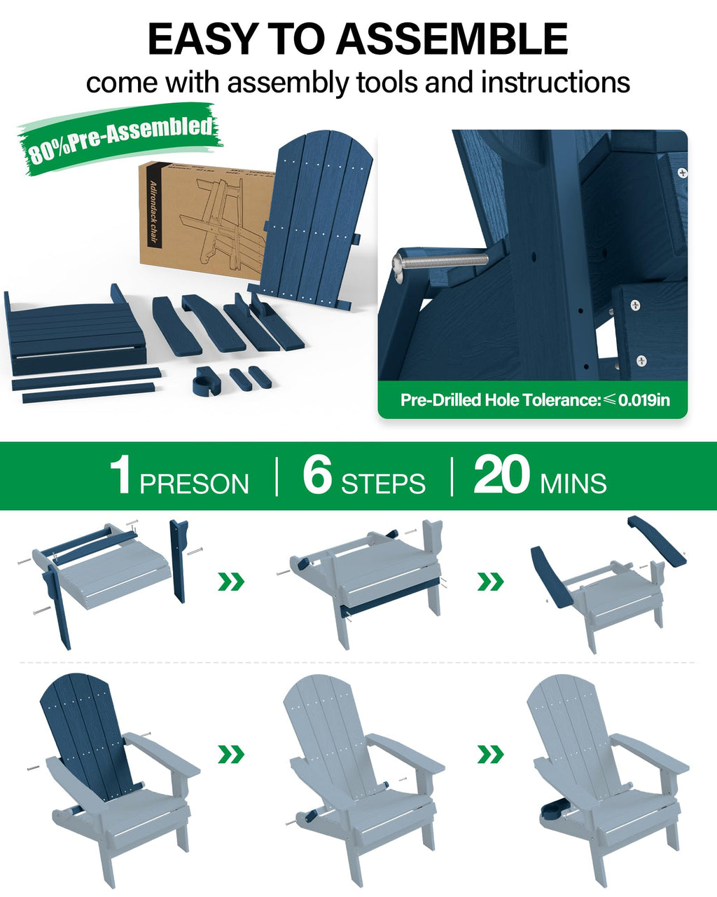 Oversized Plastic Adirondack Chair Set of 2 Navy Blue F995