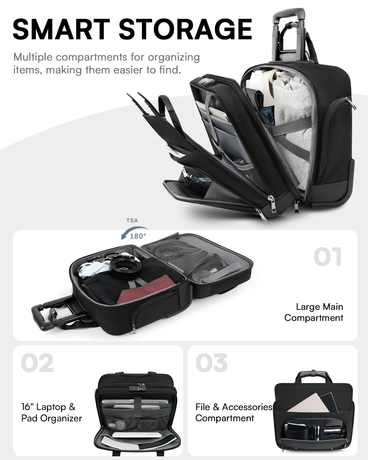 Black 16 Inch Rolling Laptop Bag A8142
