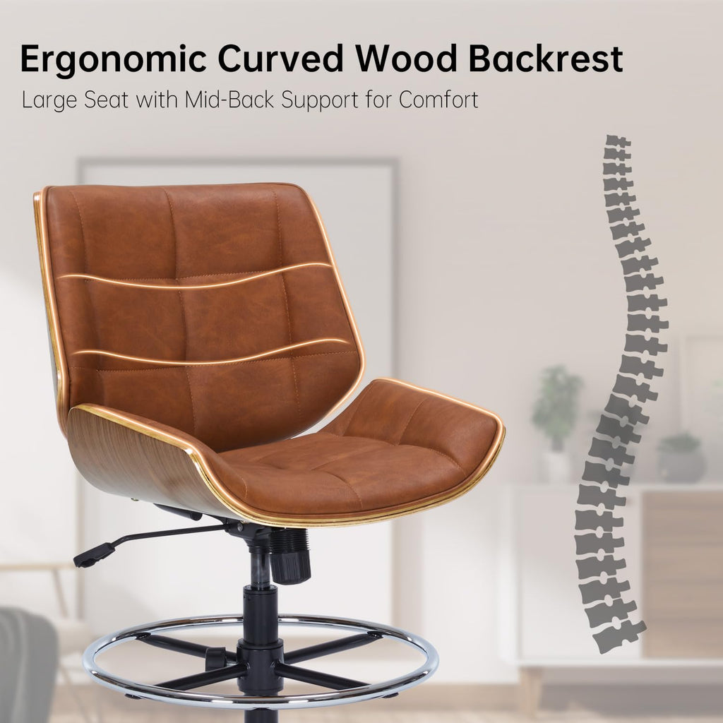 Brown Ergonomic Drafting Office Chair with Adjustable Height and Footrest Ring G399