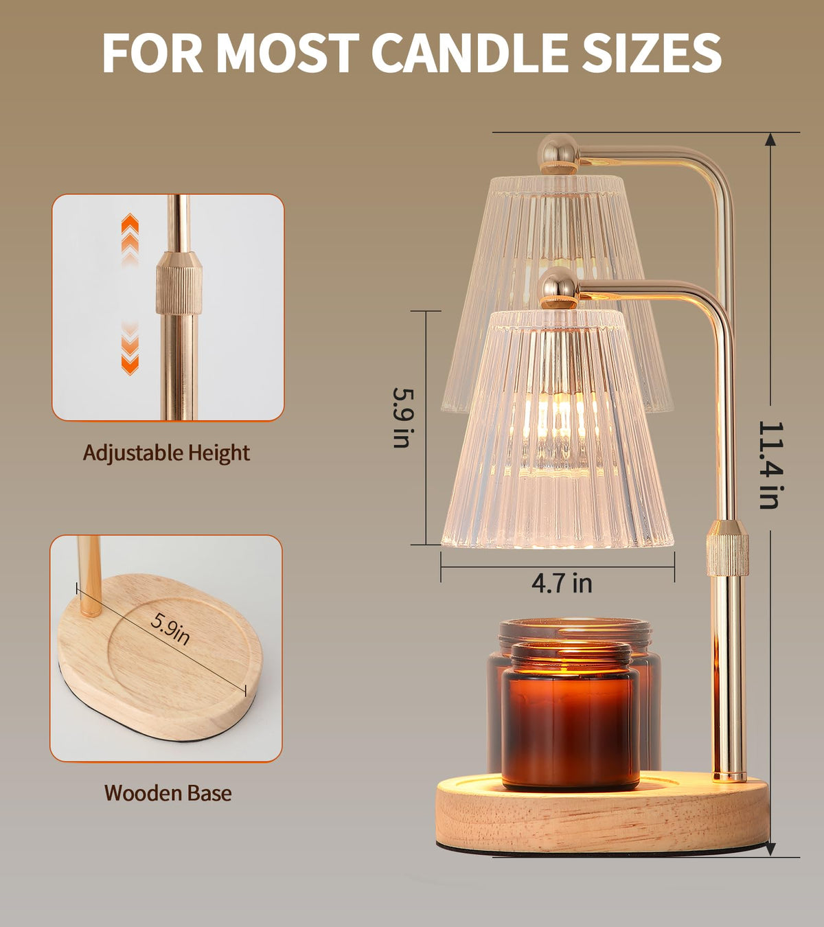 Gold Candle Warmer Lamp with Timer Dimmable with 2 Bulbs I388