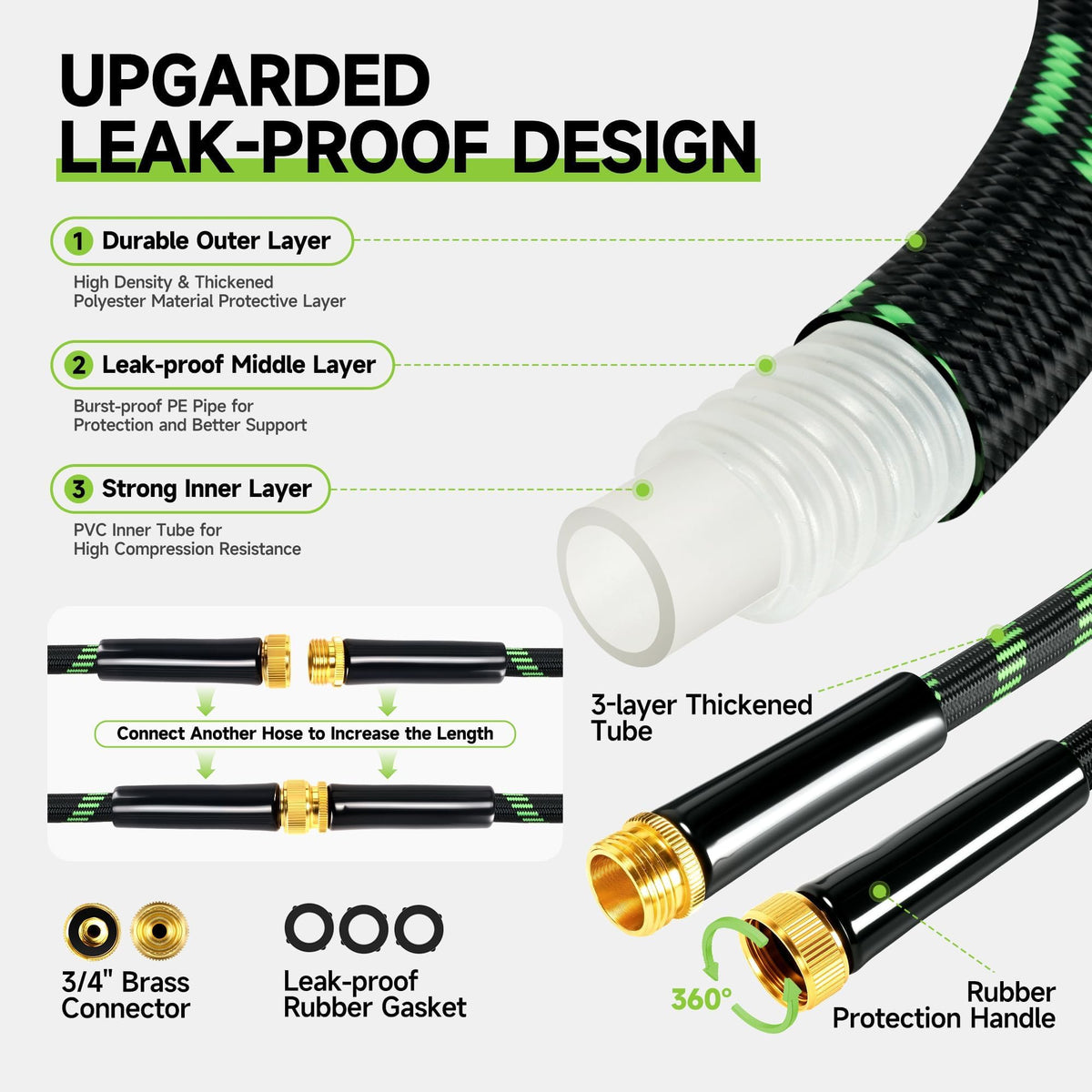 100 ft Flexible Lightweight Kink-Free Garden Hose with 10 Function Nozzle U4429