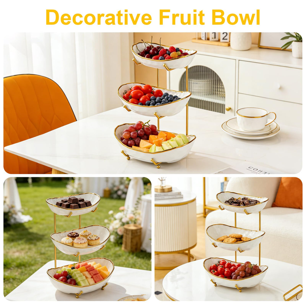 3-Tier Ceramic Fruit Bowl with Stand N8263