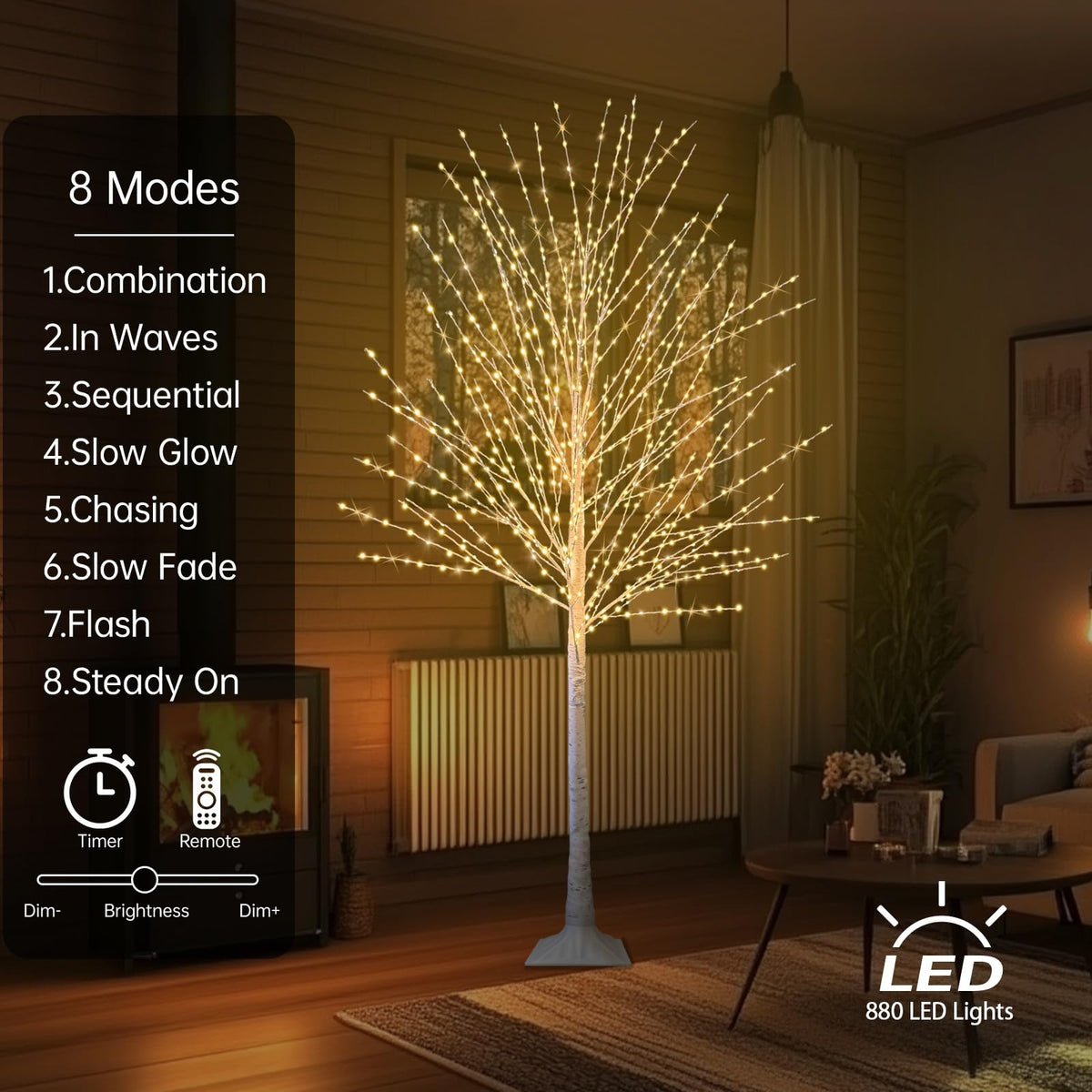 6FT Lighted Birch Tree with 880 LED Lights S75805