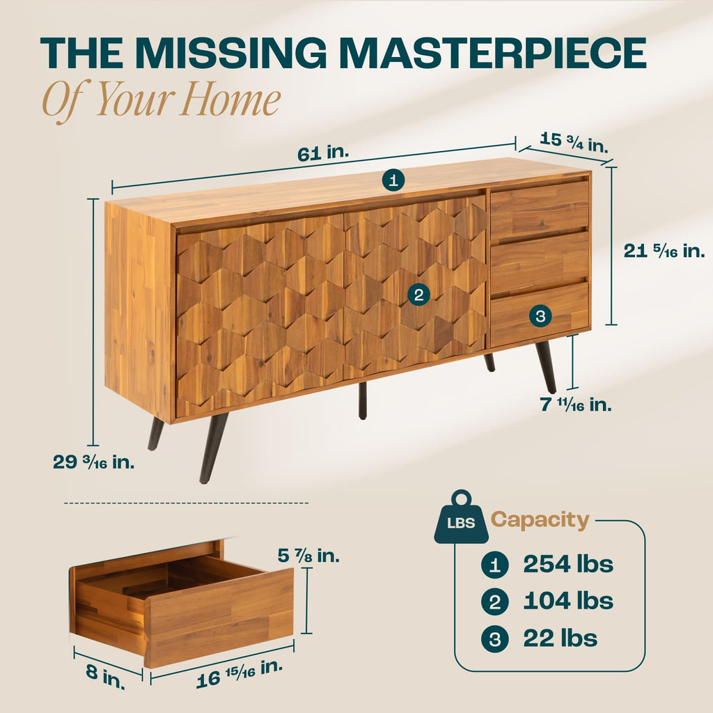 Teak Brown 2 Doors 3 Drawers Sideboard S749404