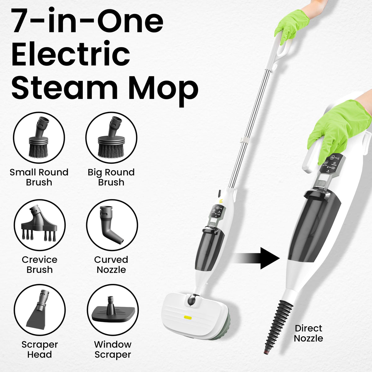 15-in-1 Electric Steam Mop with 3 Steam Modes D789