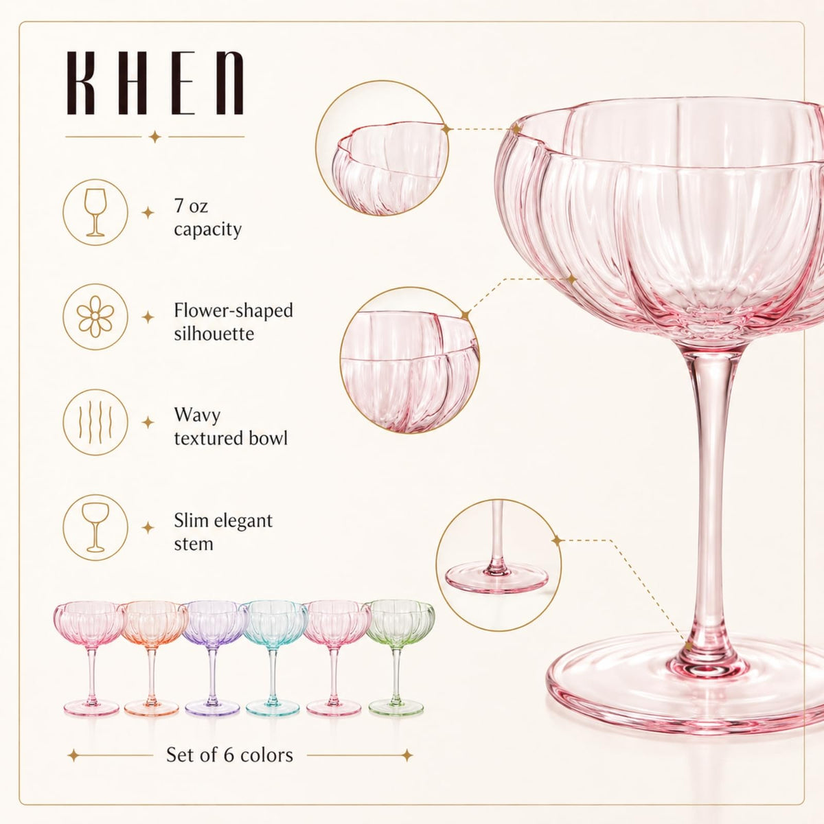 Vintage Wavy Glass Coupes Set of 6 U903401