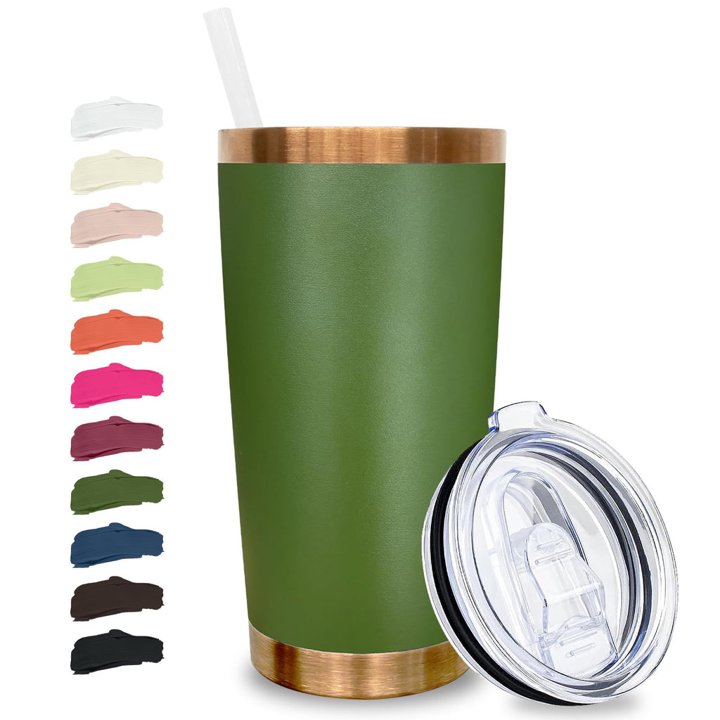20 oz Stainless Steel Tumblers with Lids and Straws Army Green D785