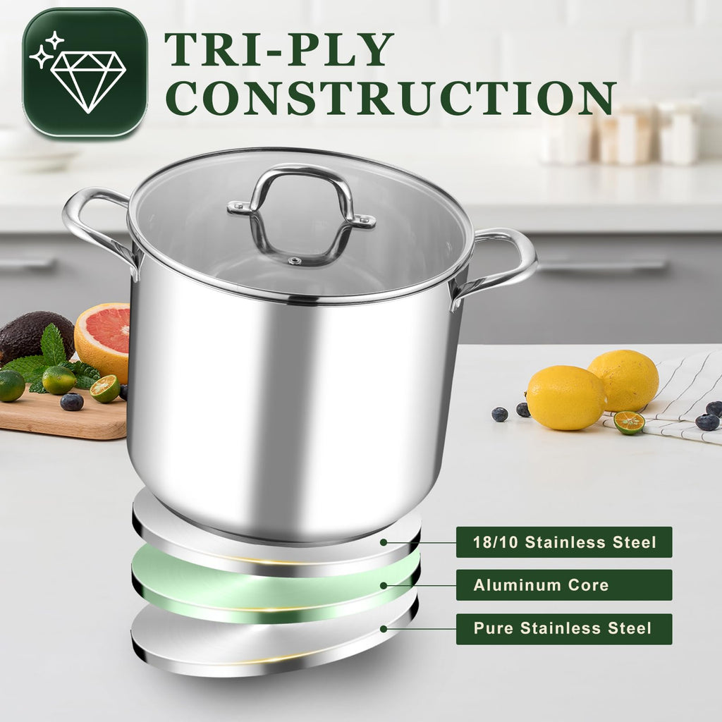 14Qt Stainless Steel Stock Pot with Lid L6034