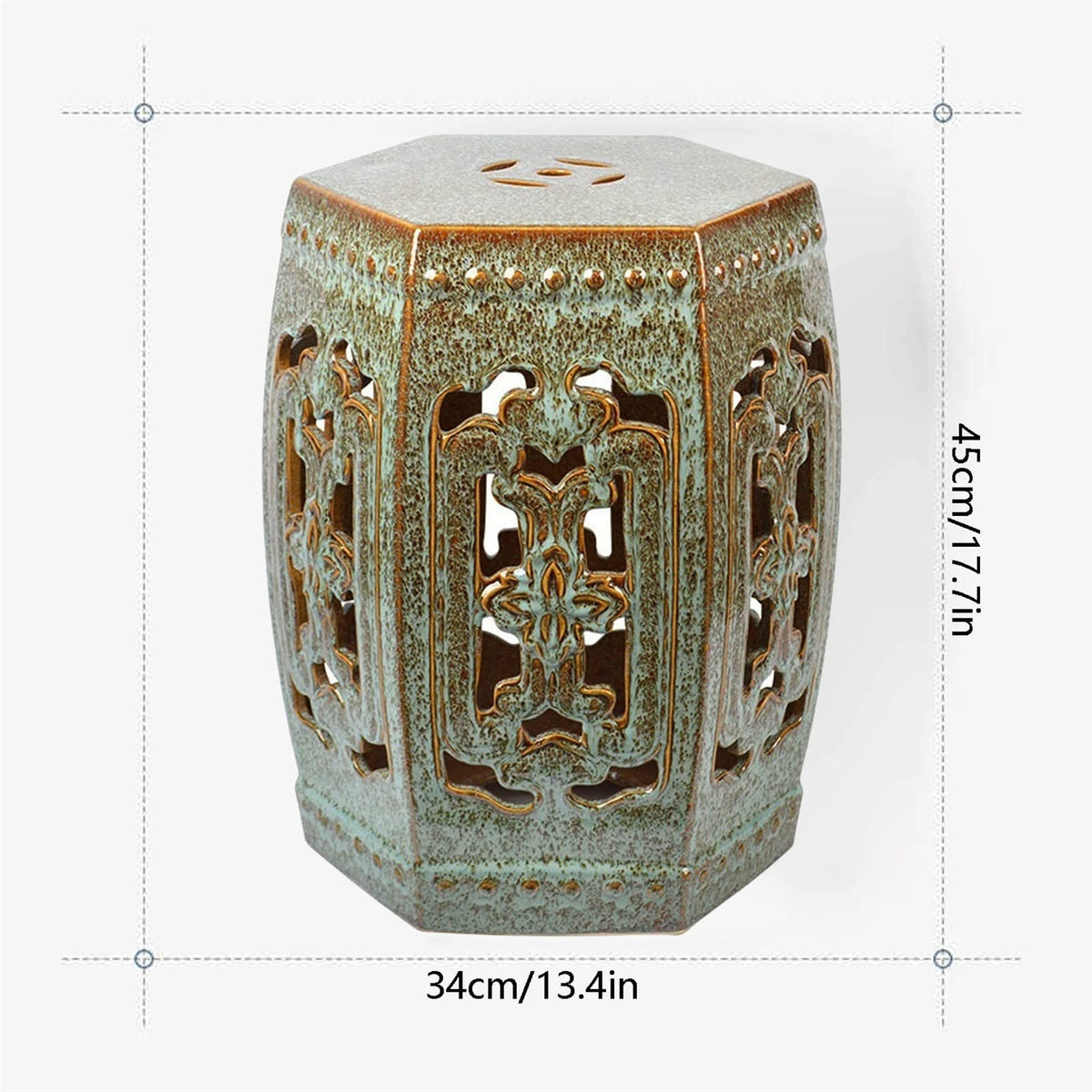 Ceramic Garden Stool Hexagonal Hollow Porcelain Drum Stool D7813
