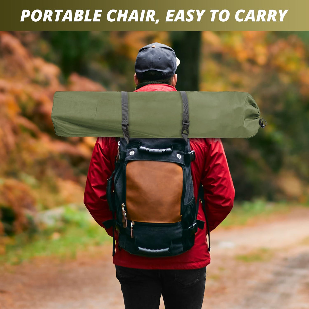 2 Pack Folding Camping Chairs with High Back, 300lbs Capacity, Green A196172
