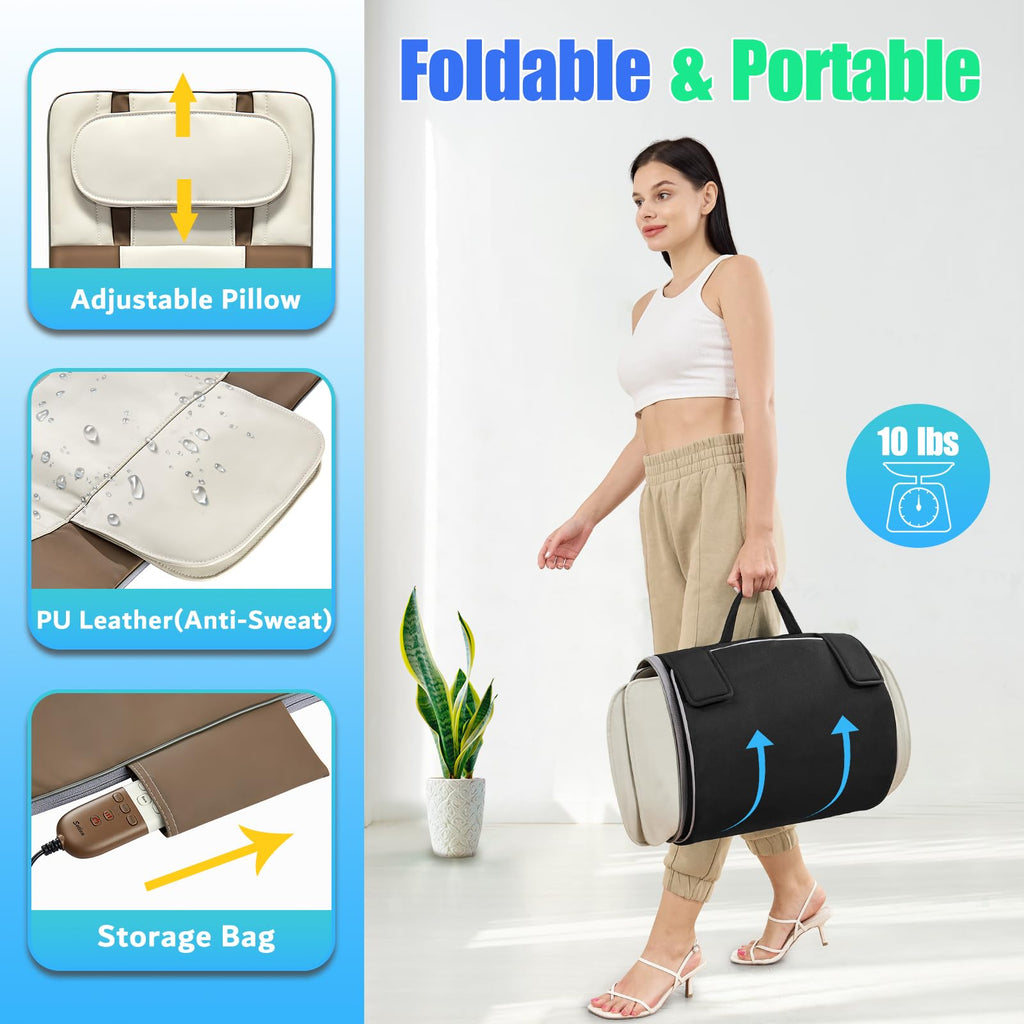 Full Body Massage Mat with Airbags Stretching & Heating, 3D Lumbar Traction, 4 Modes 3 Intensities 3 Heat Levels, PU Leather, Portable & Foldable A733
