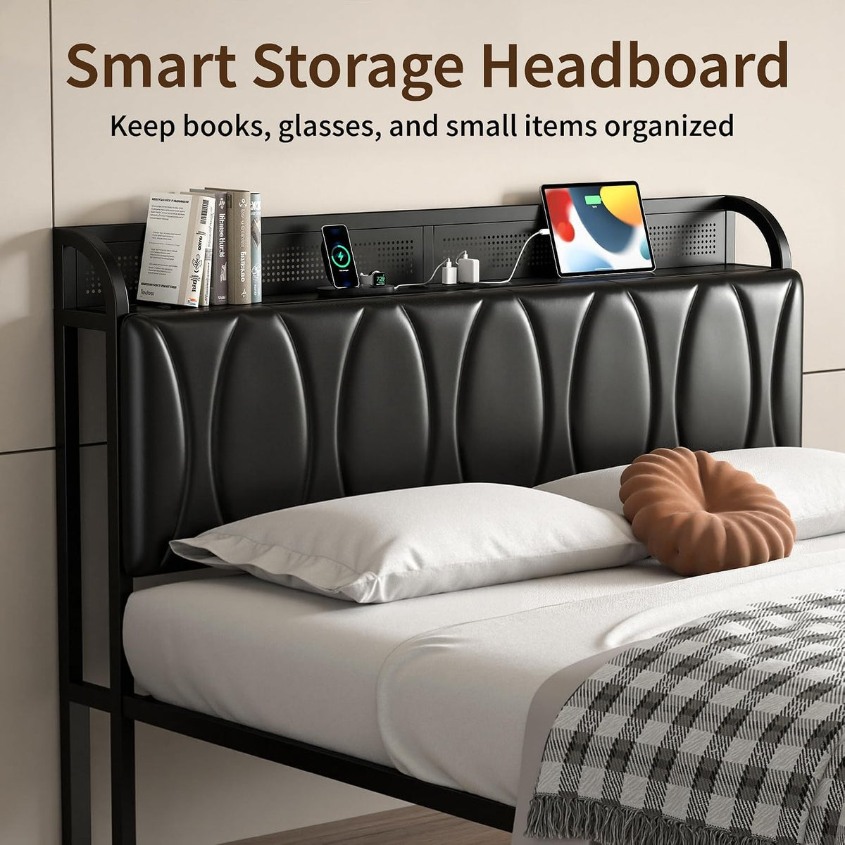 Black Full Size Upholstered Bed Frame with Storage T225936
