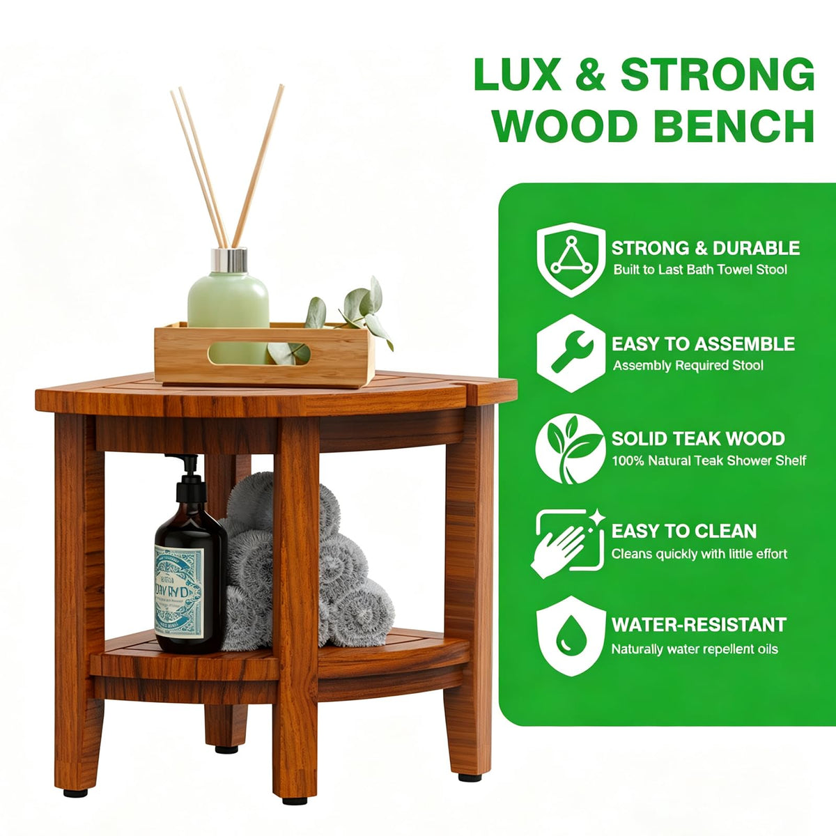 Teak Corner Shower Bench Stool L960