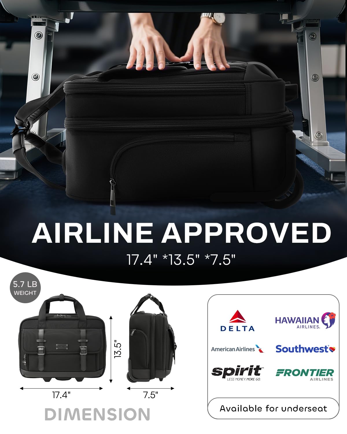 Black 16 Inch Rolling Laptop Bag A8142
