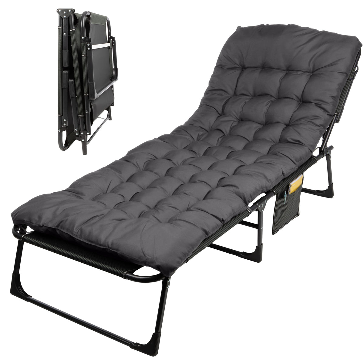 Folding Camping Cot with Mattress, Heavy Duty Foldable Bed with 3 Recline Positions, Gray P106138