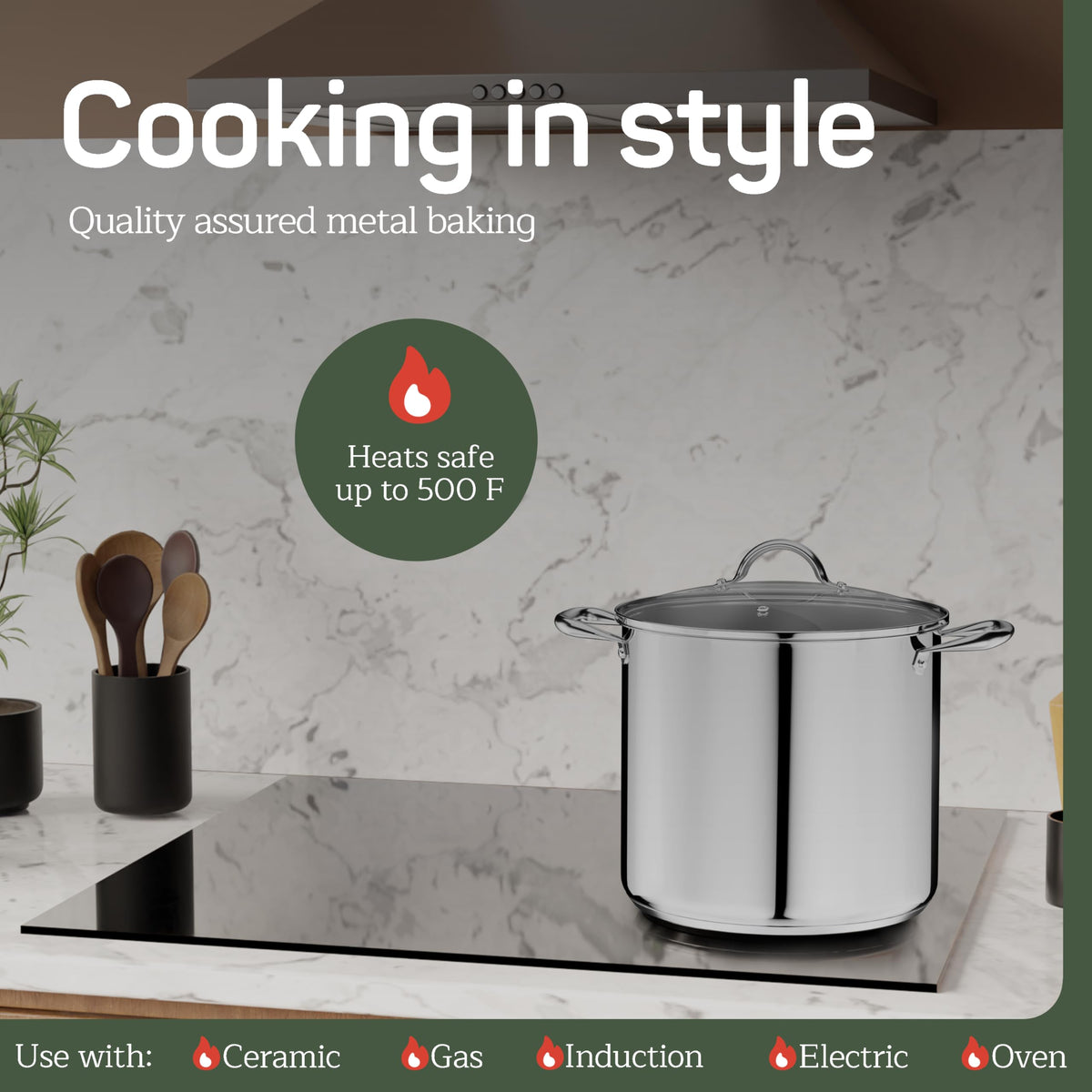16 Quart Stainless Steel Stockpot with Tempered Glass Lid O56036