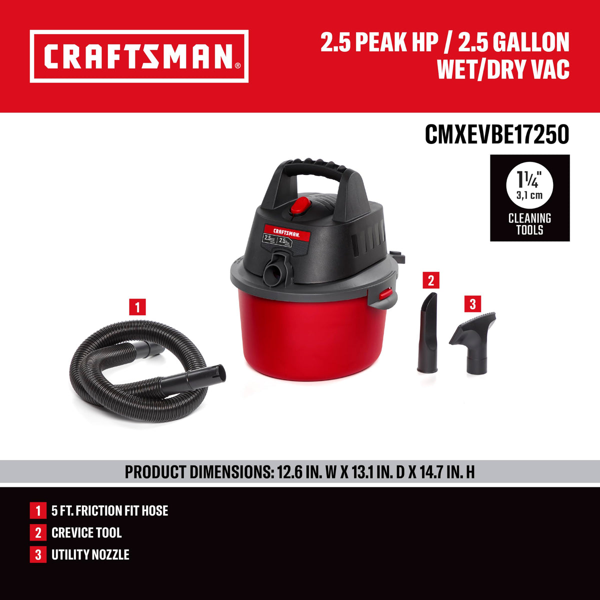 2.5 Gallon Wet Dry Shop Vacuum F1121