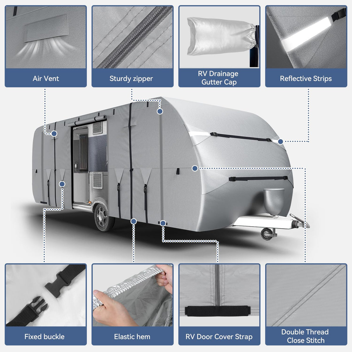 300D Oxford 27-30ft Camper Cover with Jack Cover, 4 Tire Covers and Gutter Cover X897785