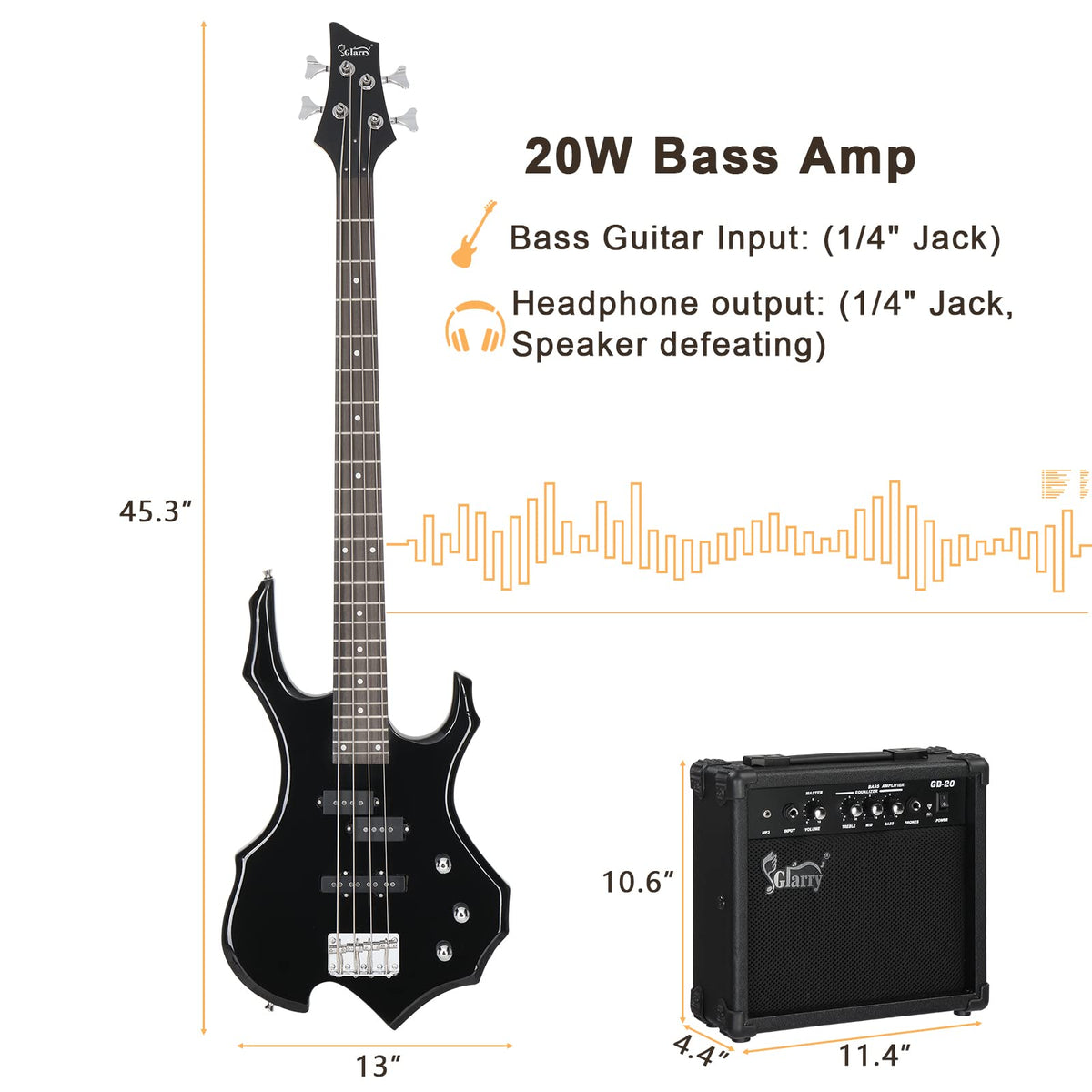 Electric Bass Guitar 4 Strings Black Z295044