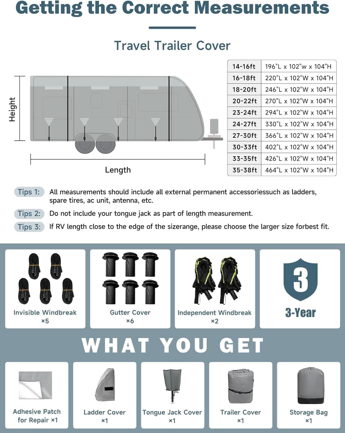 7 Layers Waterproof 14-16ft Travel Trailer RV Cover J894