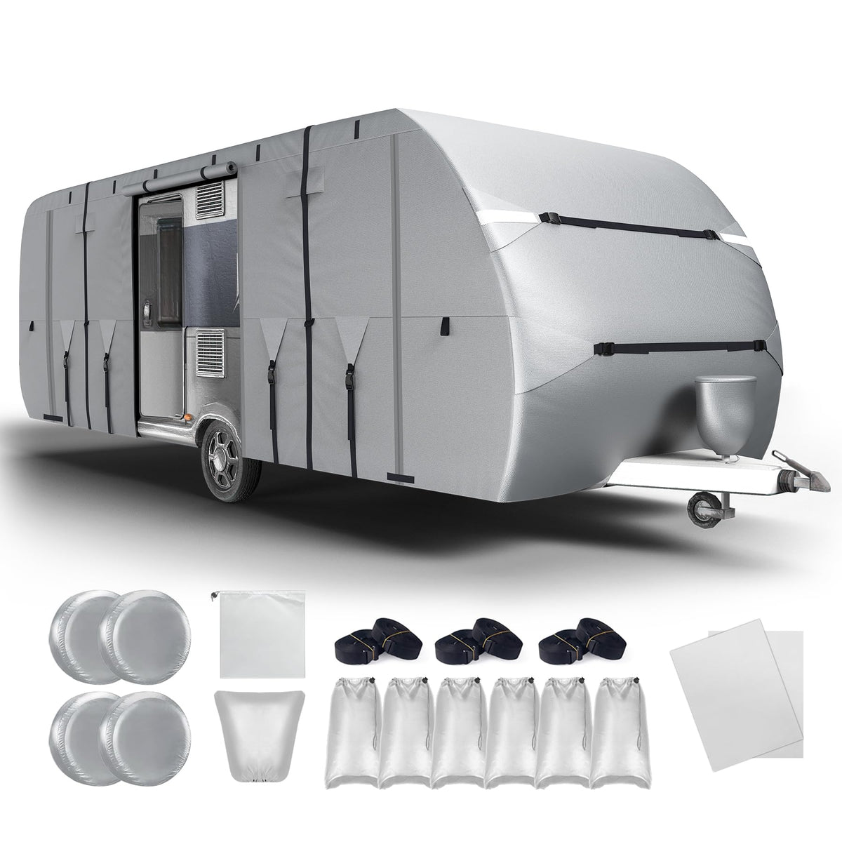 300D Oxford 27-30ft Camper Cover with Jack Cover, 4 Tire Covers and Gutter Cover X897785