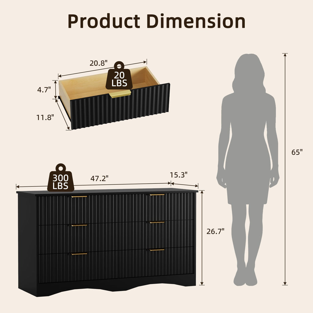 6 Drawer Fluted Wood Dresser R9254