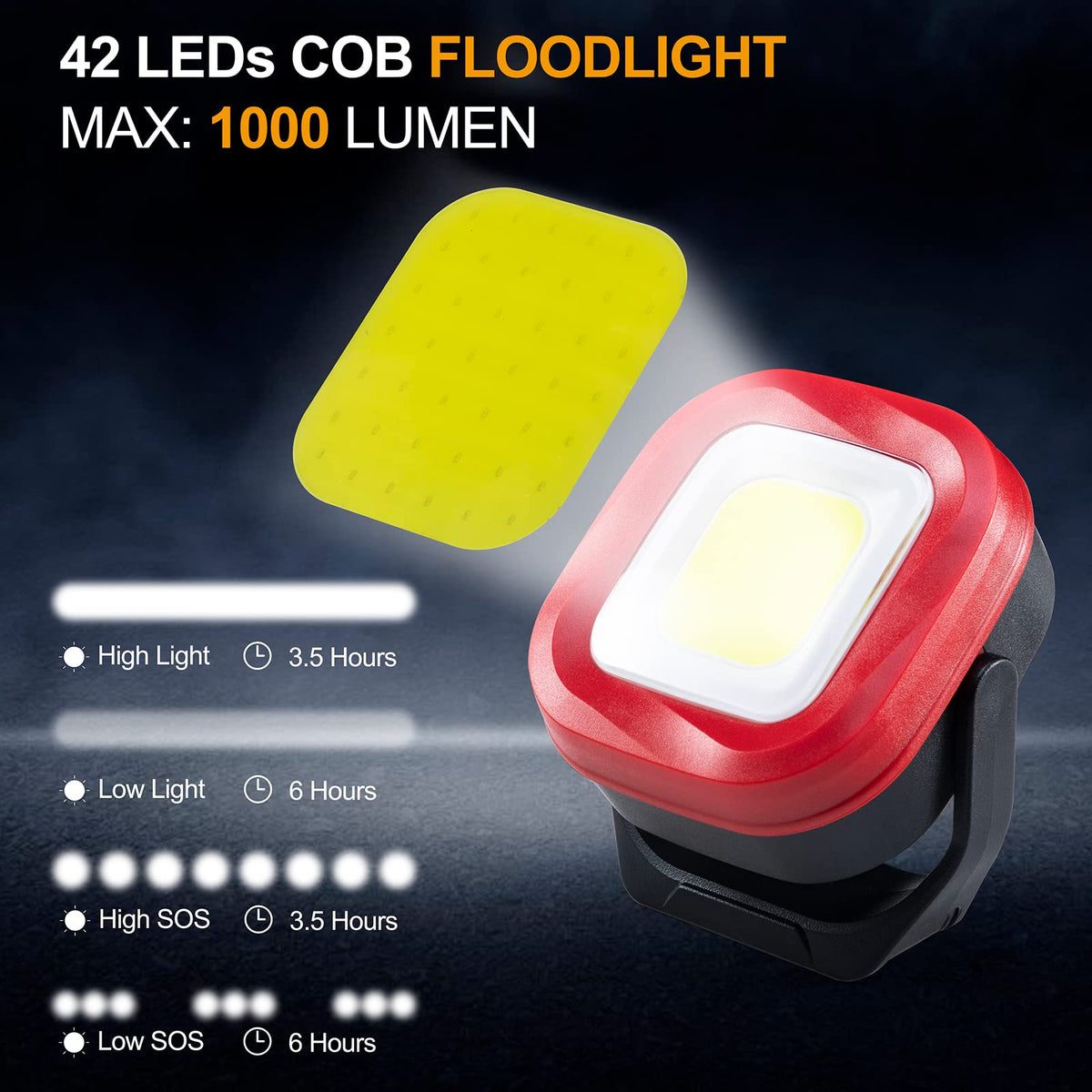 Magnetic Work Light, 42 LEDs 1000 Lumens Rechargeable Portable Inspection Light (2 PCS) A88273