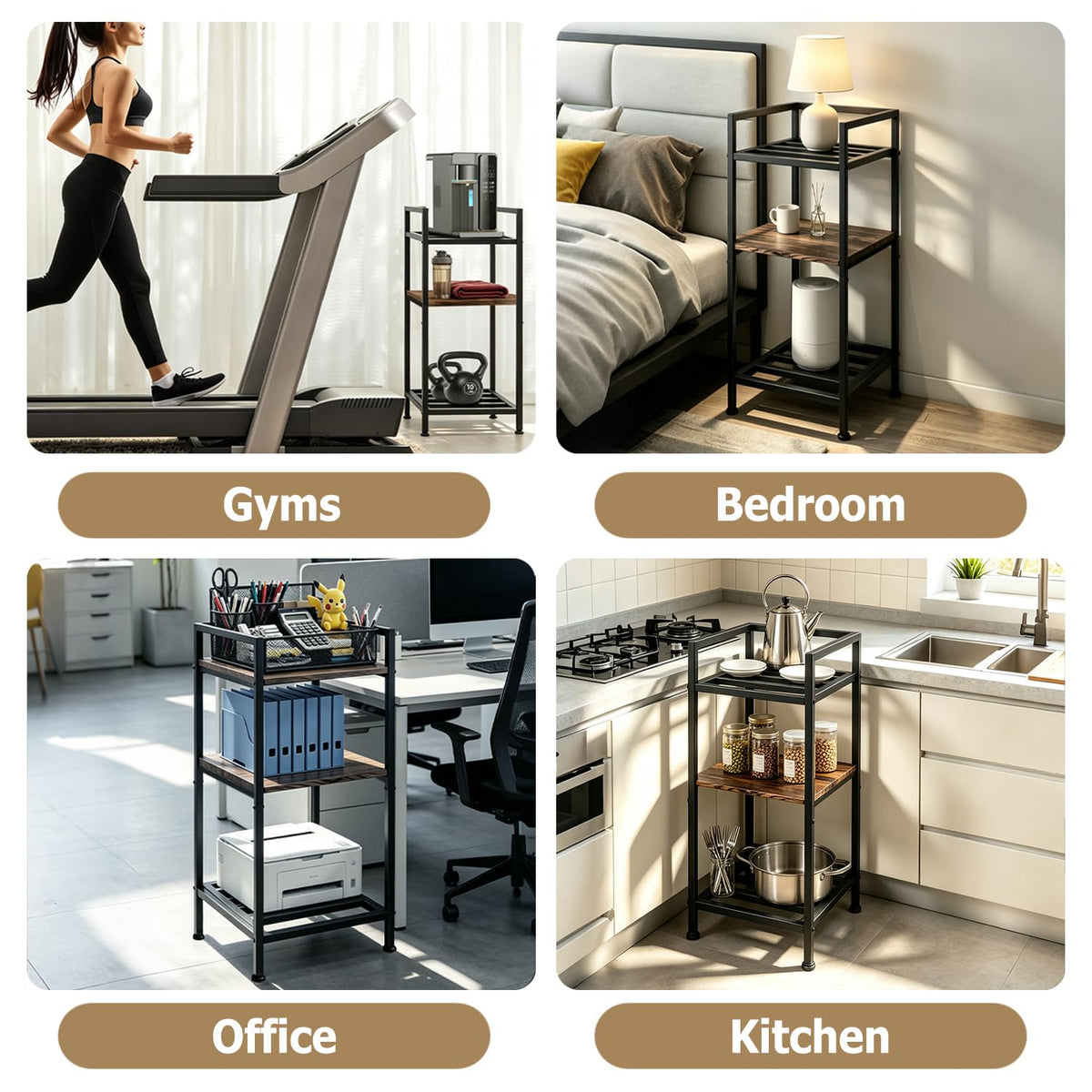 Black Metal Wood 3 Tier Water Dispenser Stand J90060
