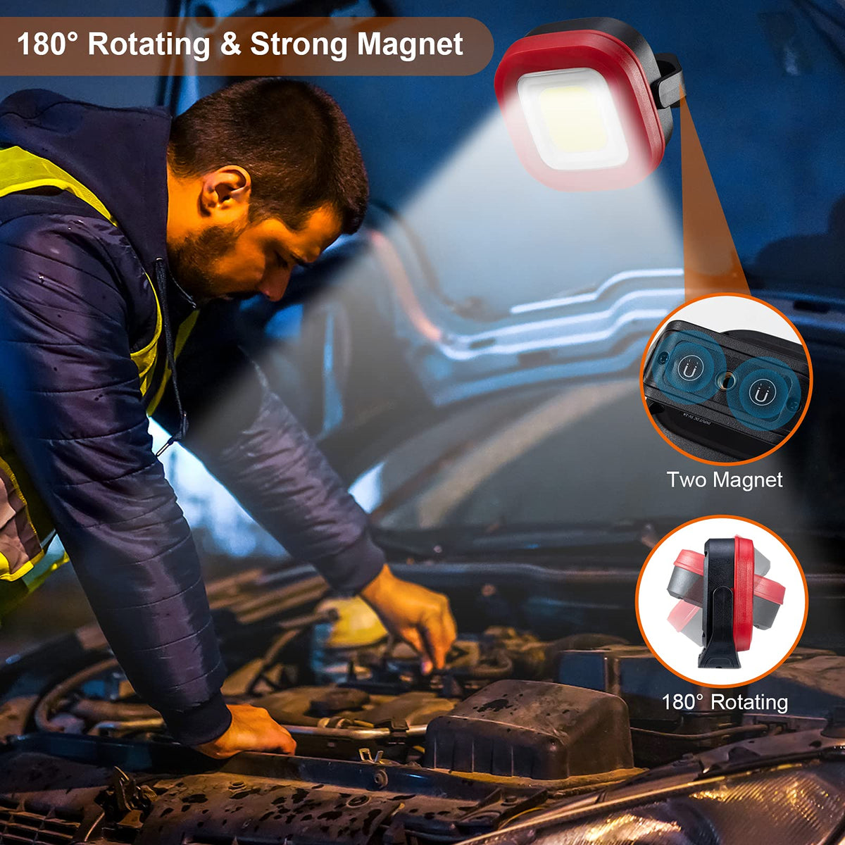 Magnetic Work Light, 42 LEDs 1000 Lumens Rechargeable Portable Inspection Light (2 PCS) A88273