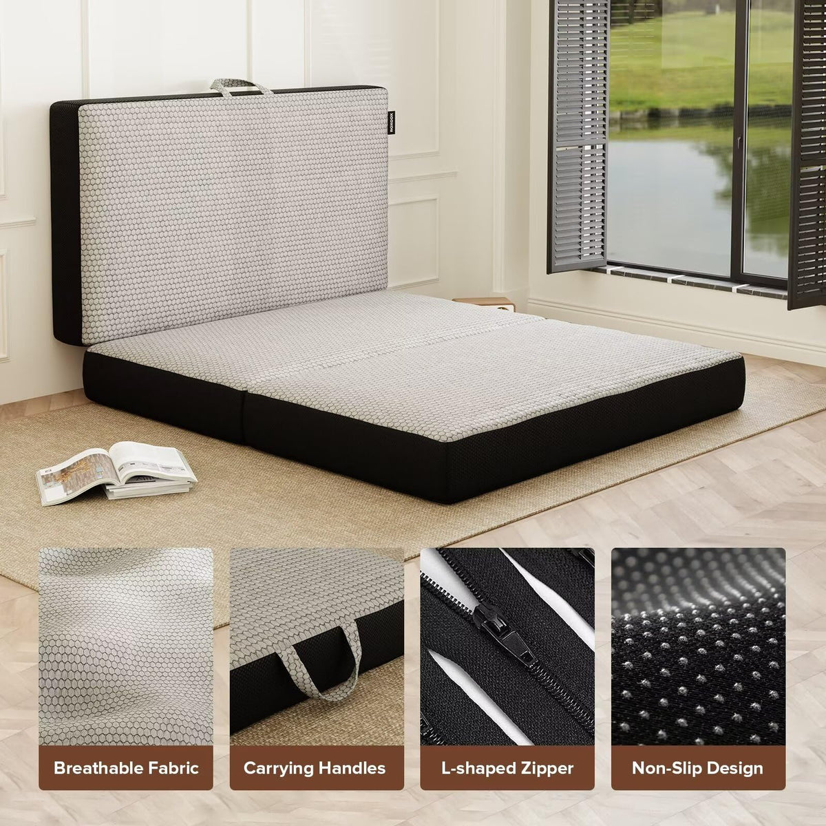 Memory Foam Trifold Mattress Full Size 6 Inch Grey R86559