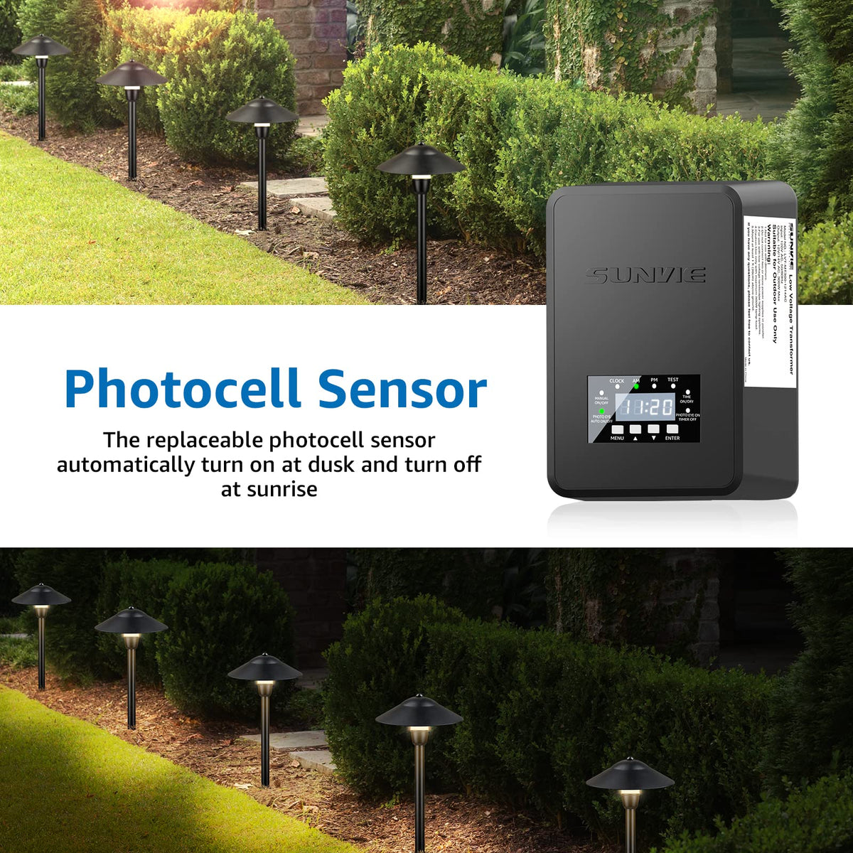 200W Landscape Lighting Transformer with Timer and Photocell Sensor H472
