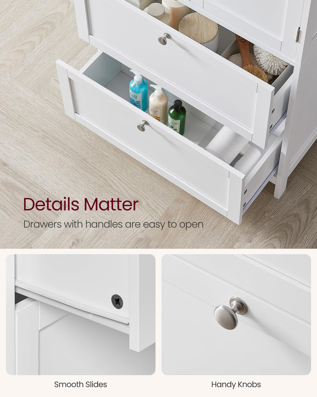Cloud White Bathroom Floor Cabinet with 2 Doors, 2 Drawers F454