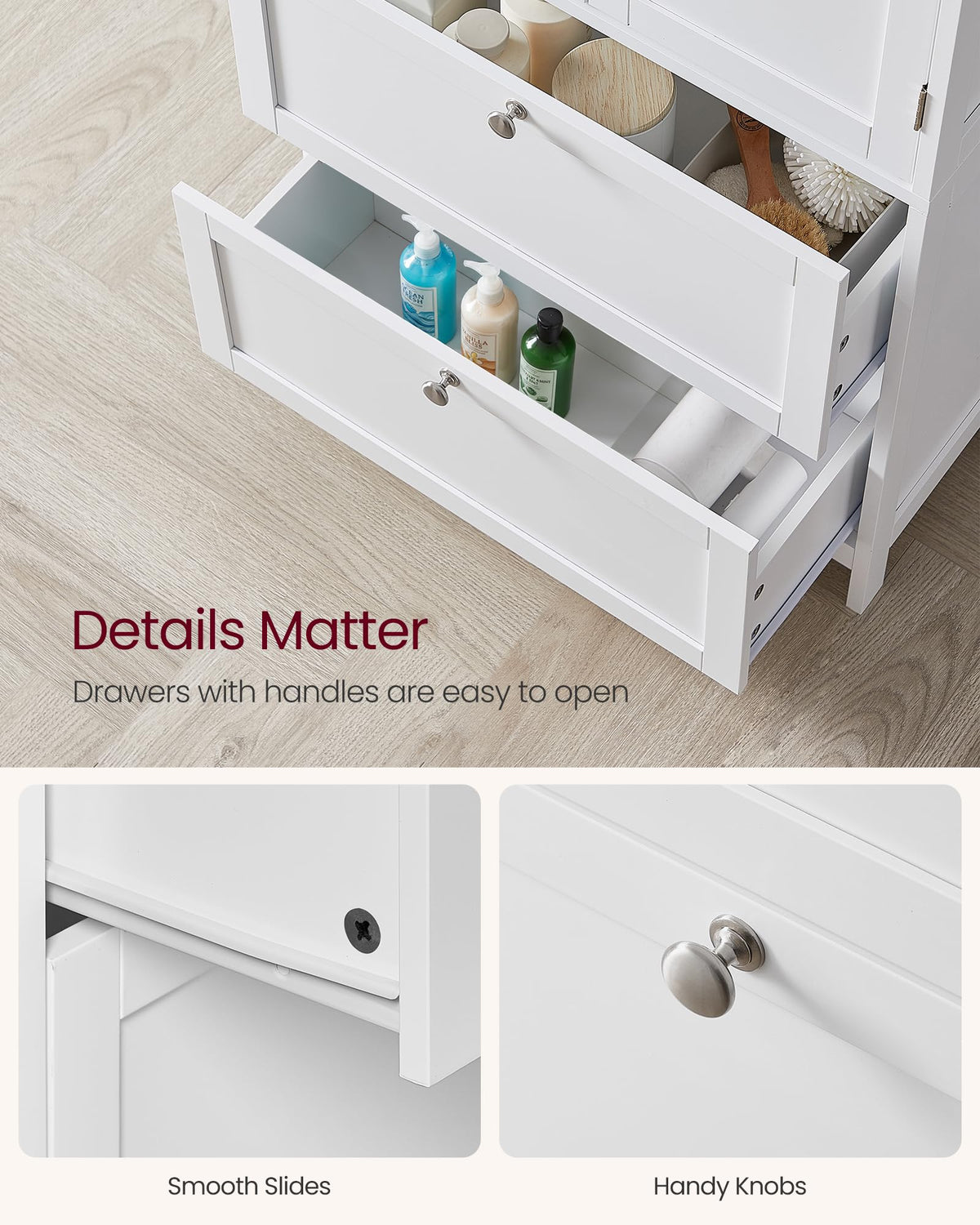 Cloud White Bathroom Floor Cabinet with 2 Doors, 2 Drawers F454